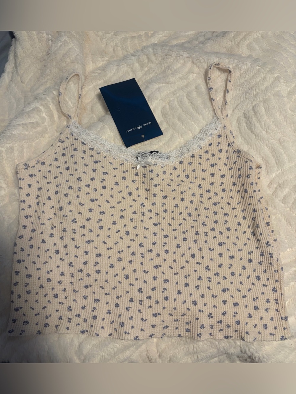 Brandy Melville Cream Cami with Blue Floral Print
